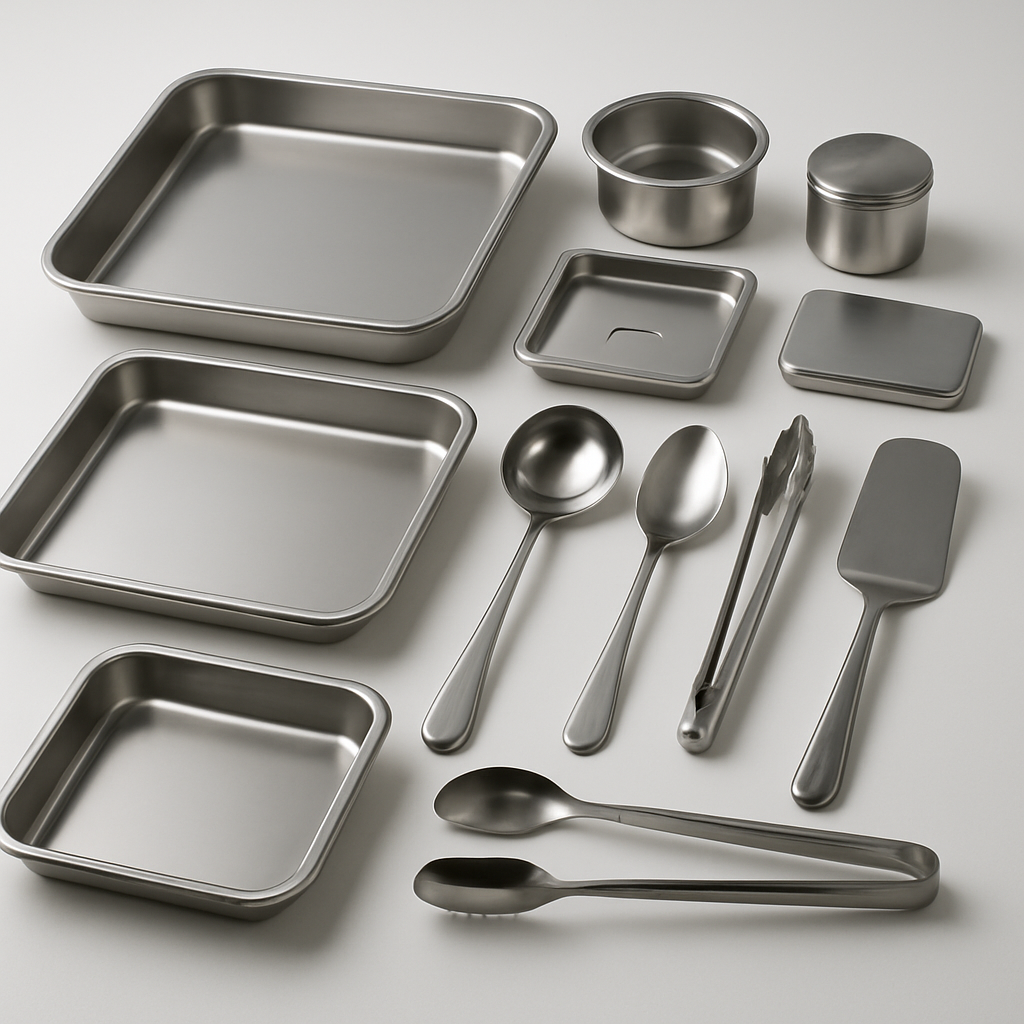 Professional catering trays, serving utensils, and catering equipment